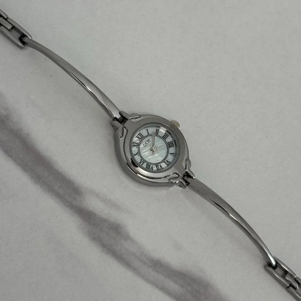 SKU:0203 Silver baby blue mini vintage vibe Watch+ in a gift bag Stainless steel